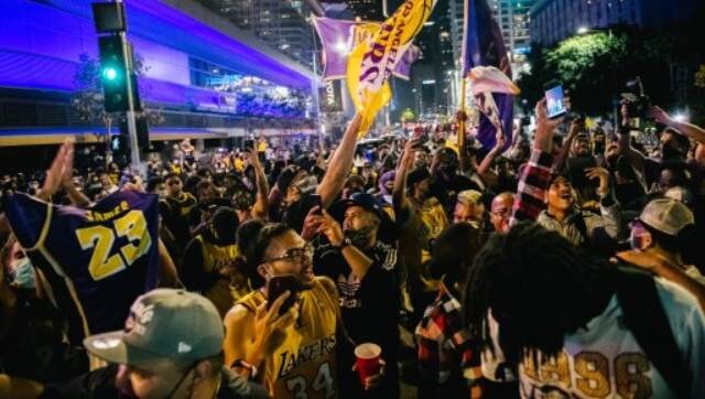 The LAPD said said that some 1,000 revellers gathered around the Staples Center, the Lakers' home arena. AFP The LAPD said said that some 1,000 revellers gathered around the Staples Center, the Lakers' home arena. AFP