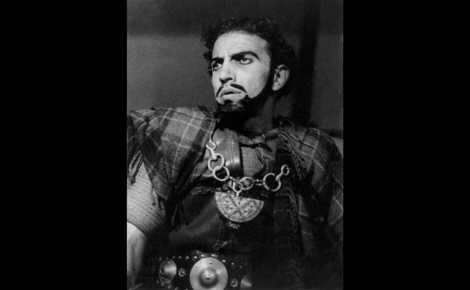In the 1950s, when Alkazi enrolled at St Xavier's College, Mumbai, he joined the Shakespeare Society which was then presided by Sultan ‘Bobby’ Padamsee, who had returned from Oxford during World War II. Alkazi was cast in several Padamsee productions namely <em>Othello, Macbeth</em> and <em>Twelfth Night</em>. Later, he was also seen in Oscar Wilde’s <em>Salome </em>and Lajos Biro’s <em>God and Kings</em>. (In the picture above) Scene from <em>Macbeth</em>, 1956, with Ebrahim Alkazi as Macbeth.