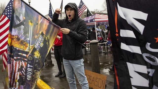 A protester shouts during a demonstration at the Capitol in Salem, Oregon. Image courtesy: AP