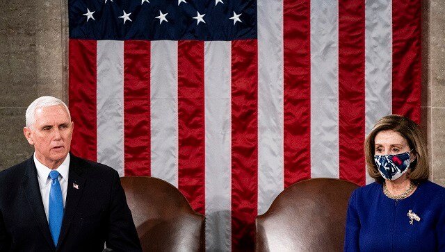 Hours after the storming and the security agencies bringing normalcy to the US Capitol, the US Congress was reconvened. Vice President Mike Pence affirmed Joe Biden's victory and said the Constitution restrains him from exercising 'unilateral authority' in deciding which electoral college votes should be counted. Image courtesy: AP