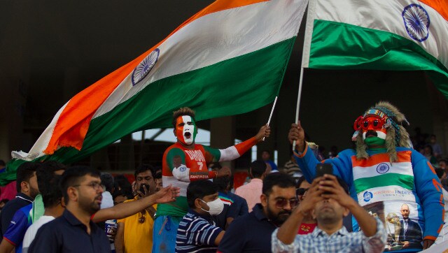 Fans wave flags at the Narendra Modi Stadium at Motera, Ahmedabad during the second T20I between India and England. Sportzpics Fans wave flags at the Narendra Modi Stadium at Motera, Ahmedabad during the second T20I between India and England. Sportzpics