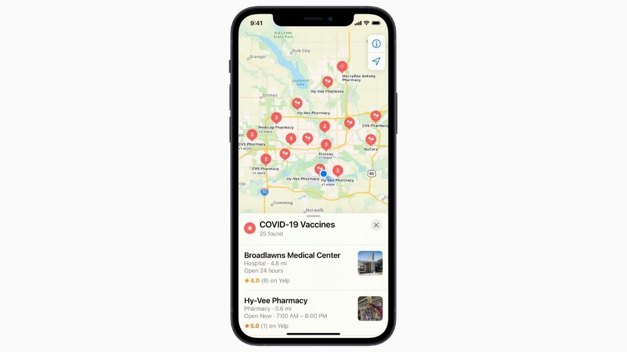  Apple Maps will now show the location of COVID-19 vaccine centres in the US