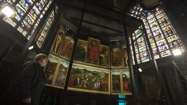 Belgium cathedral to open a new visitor centre featuring restored Van Eyck altarpiece, a panel of which was stolen in the1930s