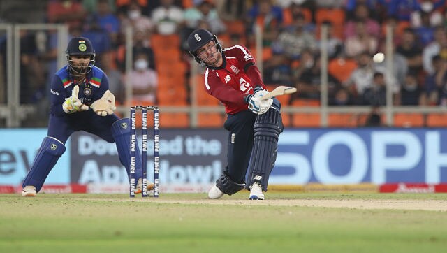 Jason Roy was in a hurry to finish things off as he stroked a 32-ball 49 to set up the England victory. His knock included 4 fours and 3 sixes. Sportzpics Jason Roy was in a hurry to finish things off as he stroked a 32-ball 49 to set up the England victory. His knock included 4 fours and 3 sixes. Sportzpics