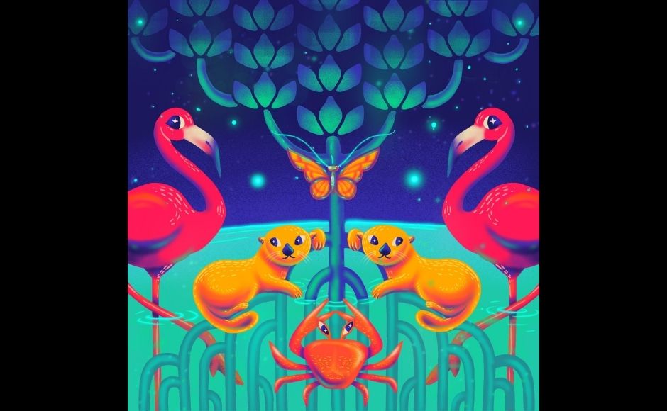 Mumbai-based illustrator and visual artist Mira Malhotra has developed an illustration in her characteristic style of offbeat humour and unabashed love for colour. The work showcases various species of crabs, otters, fireflies and the flamingoes protecting their home, while urging us to do the same.