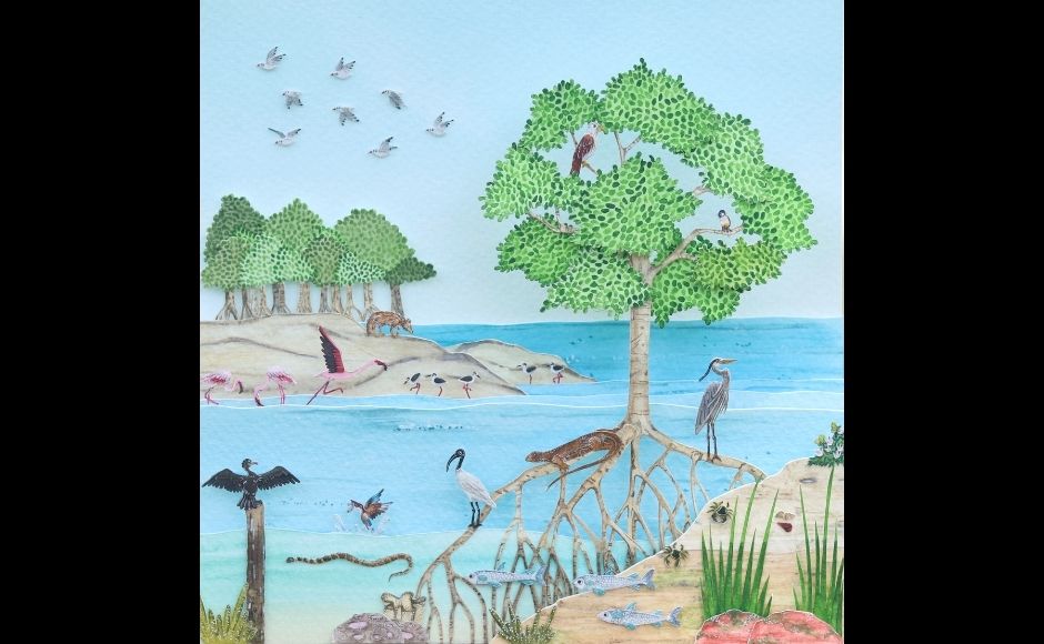 Nayan Shrimali and Vaishali Chudasama, a duo of bird lovers and wildlife conservationists will showcase a miniature papercraft diorama that features the thriving ecosystem of these mangroves, highlighting the 17 different species of birds that call these mangroves their home.