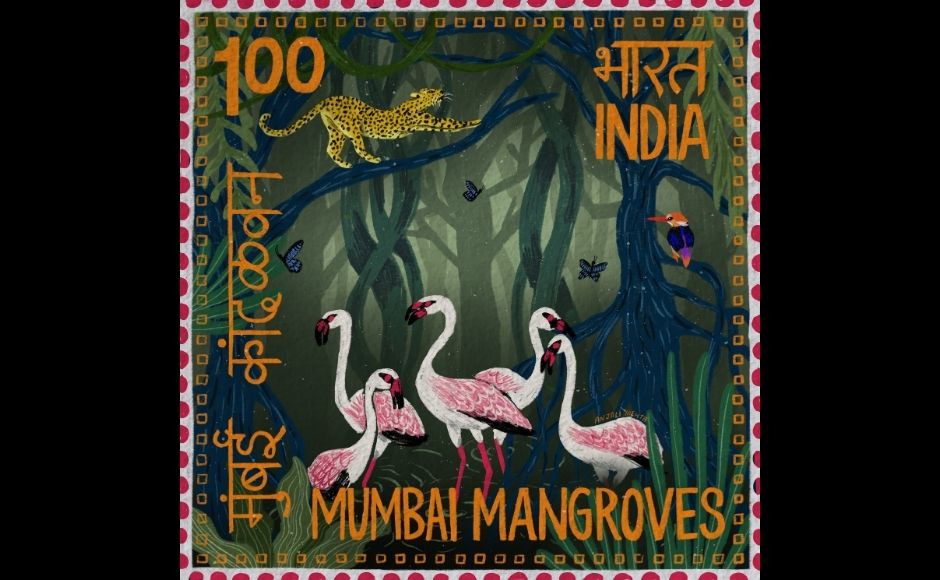 Anjali Mehta has illustrated this impactful postage stamp for Mumbai’s mangroves as a part of her ‘Enroute Extinction’ series that highlights endangered species of the Indian subcontinent. Mehta's aim is to spread more awareness on the need for wildlife conservation and to remind people that if we don’t take prompt actions we will lose these assets we are proud of forever.