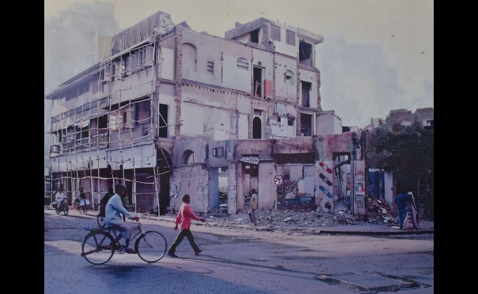 What we see on these walls are not reproductions of occurrences - when a building was gratuitously brought down or when the lure of mindless ‘sundecks’ of multistoried ‘heights’ began to proliferate in Mumbai. What we do perceive is Anjana Mehra’s memorials which seem to be born in the depths of floating anxieties – about her artistic predilections and whether there are alternative pictorial means to generate a painting with a forthright statement