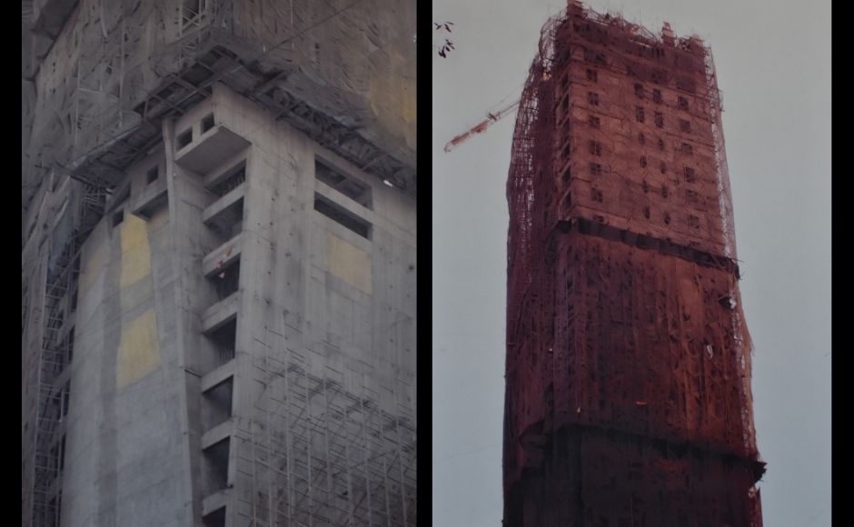 The exhibition calls to attention its lyceum-like space, lending its ambience to a monumentality that addresses and problematizes an urban framework — the transforming topography of a city, its skyline, its ever-shrinking and compressing spaces.
