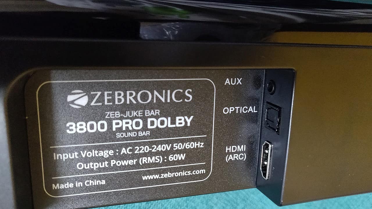 Zebronics Zeb-Juke Bar 3800 Pro Dolby inputs. Image: Ameya Dalvi