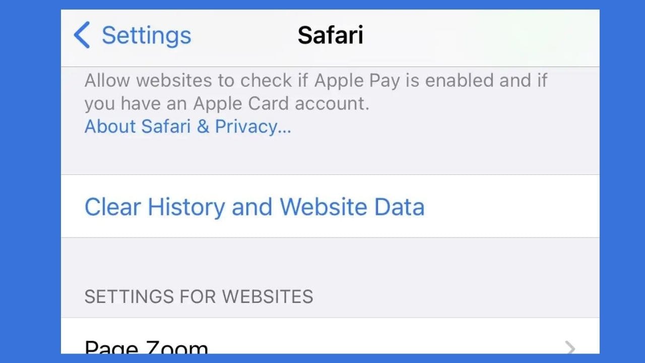 Go to Settings, search Safari and scroll down to find 'Clear History and Website data'.