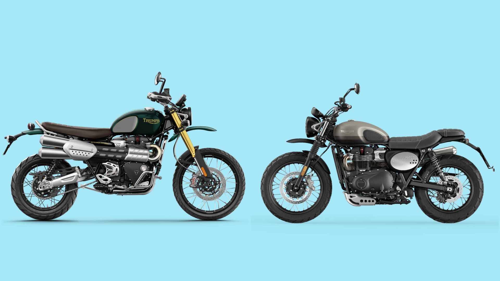 Just 1,000 examples of the Triumph Scrambler 1200 Steve McQueen edition (left) will be produced, and just 775 examples of the Street Scrambler Sandstorm will be built. Image: Triumph Motorcycles/Tech2