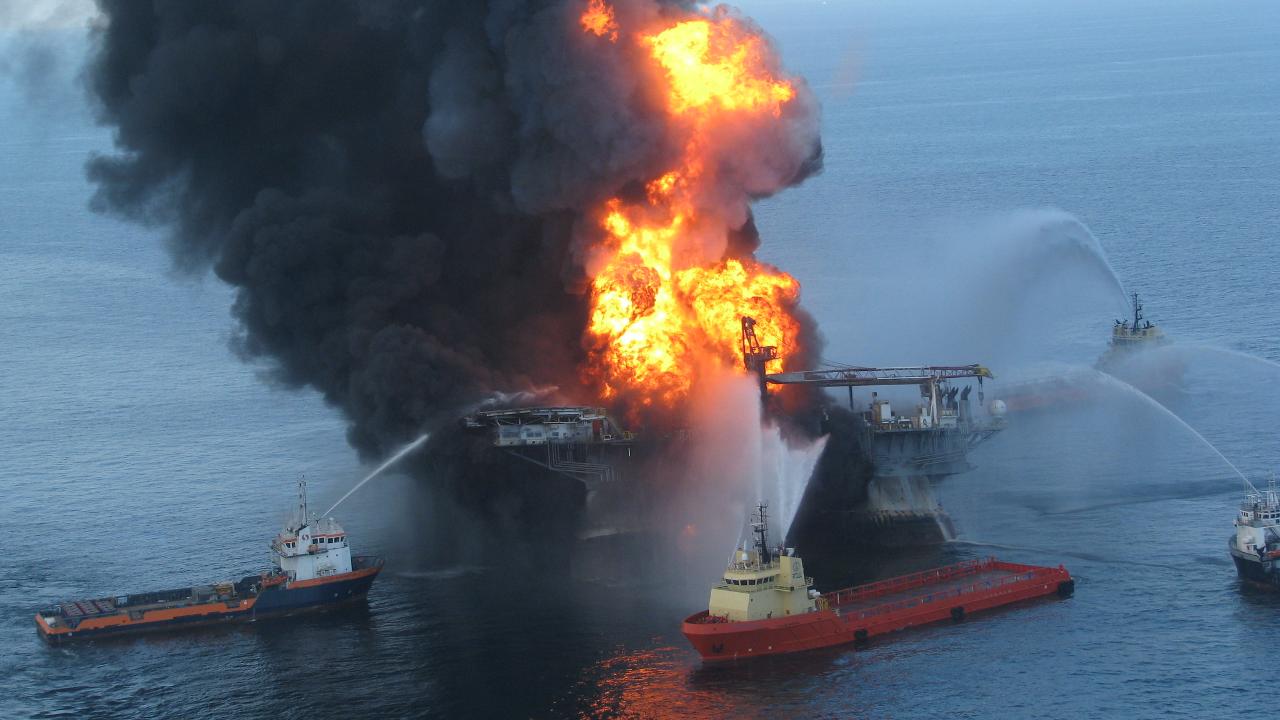 A BP oil rig called Deepwater Horizon exploded and would becomes the deepest-ever oil spill. Image credit