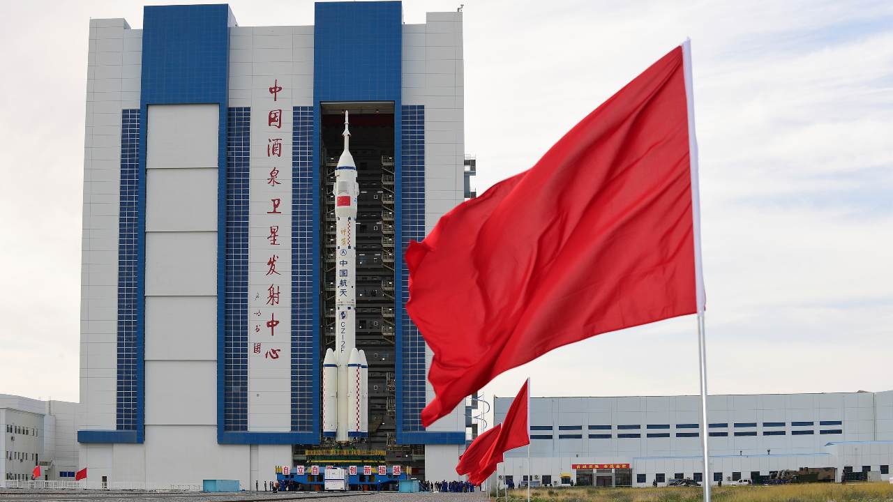 In this photo released by Xinhua News Agency, the Shenzhou-12 manned spaceship with its Long March-2F carrier rocket is being transferred to the launching area of Jiuquan Satellite Launch Center in northwestern China’s Gansu province, on Wednesday, June 9, 2021. A three-man crew of astronauts will blast off in June for a three-month mission on China’s new space station, according to a space official who was the country's first astronaut in orbit in May. (Wang Jiangbo/Xinhua via AP)
