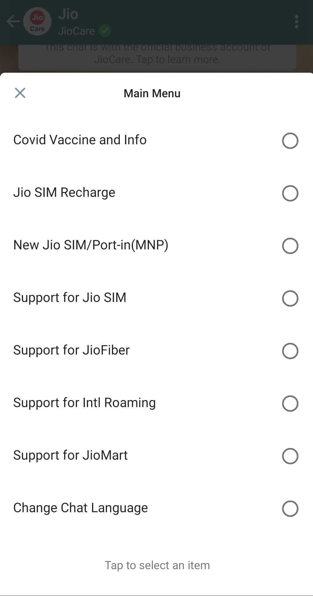 Services available for Jio users via WhatsApp. Image: Tech2