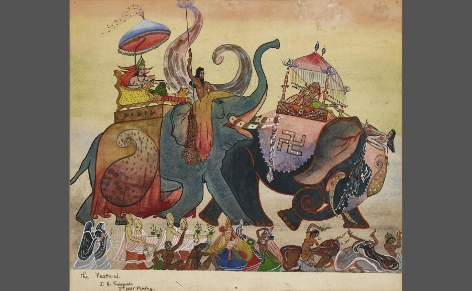 The Festival | Jehangir Sabavala | 13.1 x 14.8 in (33.3 x 37.5 cm) | Gouache on paper | 1942 The Festival | Jehangir Sabavala | 13.1 x 14.8 in (33.3 x 37.5 cm) | Gouache on paper | 1942