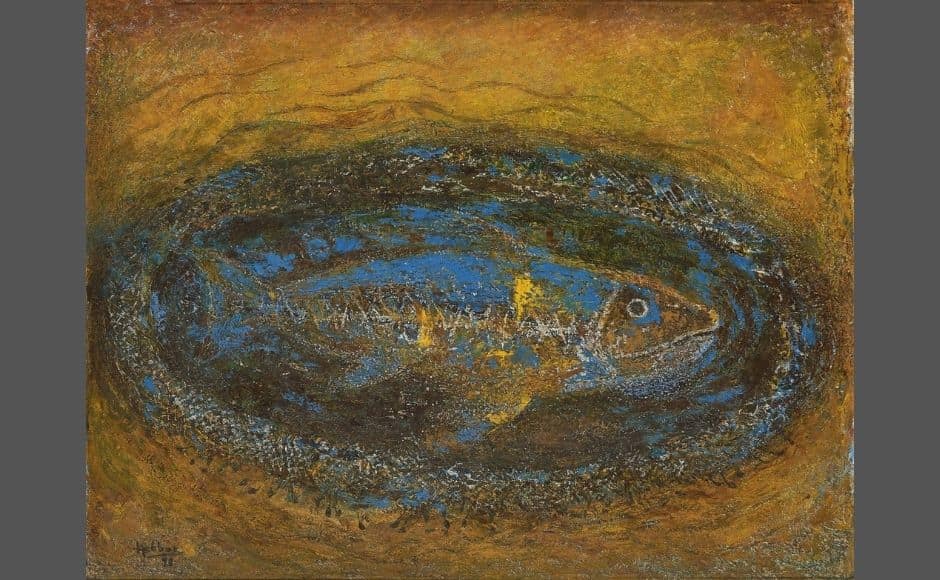 Untitled (Fish) | KK Hebbar | 30 x 40 in (76.2 x 101.6 cm) | Oil on canvas | 1990 Untitled (Fish) | KK Hebbar | 30 x 40 in (76.2 x 101.6 cm) | Oil on canvas | 1990