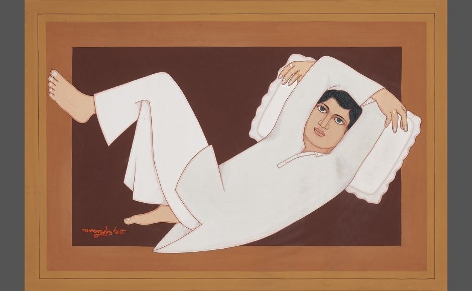Babu Resting | Lalu Prasad Shaw | 18.3 x 26.3 in (46.5 x 66.9 cm) | Tempera on paper | 2015 | Signed and Dated: Bottom Left | Exhibited: ‘Babu & Bibi - Recent Works by Lalu Prasad Shaw’ at CIMA Kolkata | Published: ‘Babu & Bibi - Recent Works by Lalu Prasad Shaw’ by CIMA Kolkata 2015, pg. 34. Babu Resting | Lalu Prasad Shaw | 18.3 x 26.3 in (46.5 x 66.9 cm) | Tempera on paper | 2015 | Signed and Dated: Bottom Left | Exhibited: ‘Babu & Bibi - Recent Works by Lalu Prasad Shaw’ at CIMA Kolkata | Published: ‘Babu & Bibi - Recent Works by Lalu Prasad Shaw’ by CIMA Kolkata 2015, pg. 34.