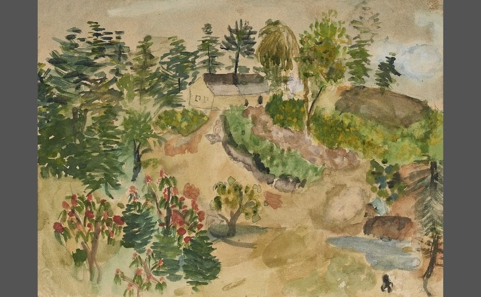 Az Edény Emberek Lakóhelyu (The vessel is the abode of the people) | Amrita Sher-Gil | 6.4 x 9 in (16.3 x 23 cm) | Watercolour on paper | 1923 Az Edény Emberek Lakóhelyu (The vessel is the abode of the people) | Amrita Sher-Gil | 6.4 x 9 in (16.3 x 23 cm) | Watercolour on paper | 1923