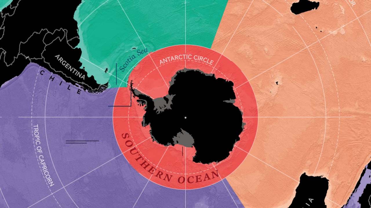 The limits of all the five oceans of the world. Image credit