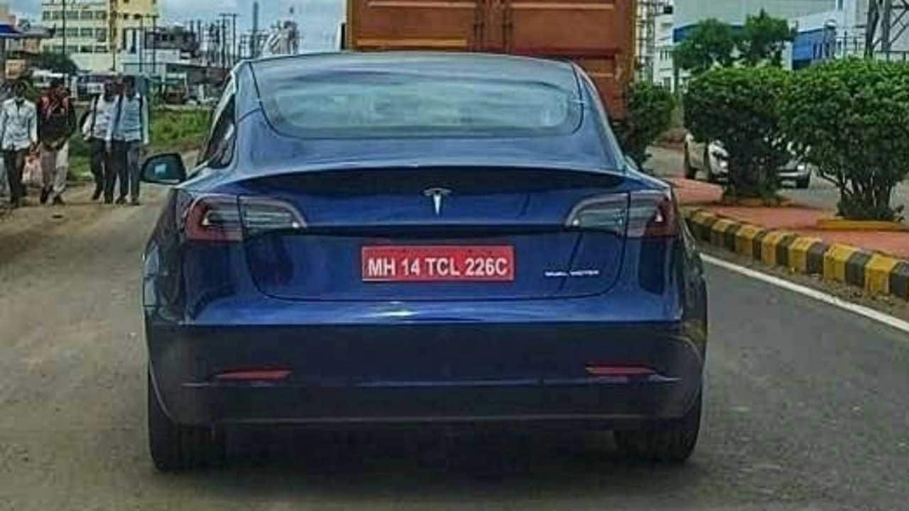 The Tesla Model 3 caught on test in Pune is the Long Range AWD model. Image: pune_exotics