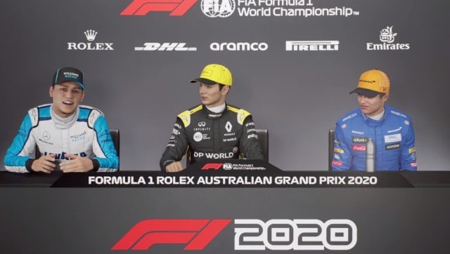 Aiden Jackson (L) does his first F1 press conference. Screen grab from F1 2021