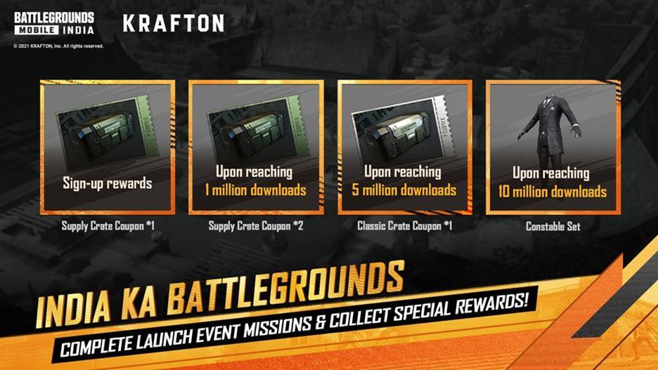 Battlegrounds Mobile India Launch Week rewards.