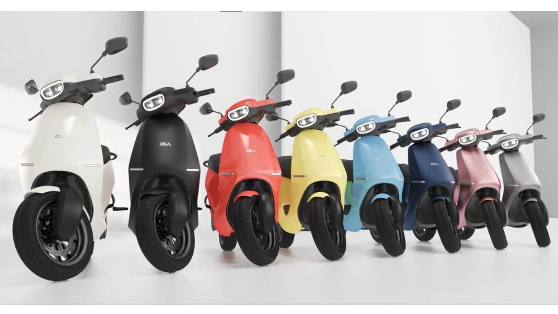 Eight of the ten colour options for the Ola Electric e-scooter have been revealed in a new video. Image: Ola Electric