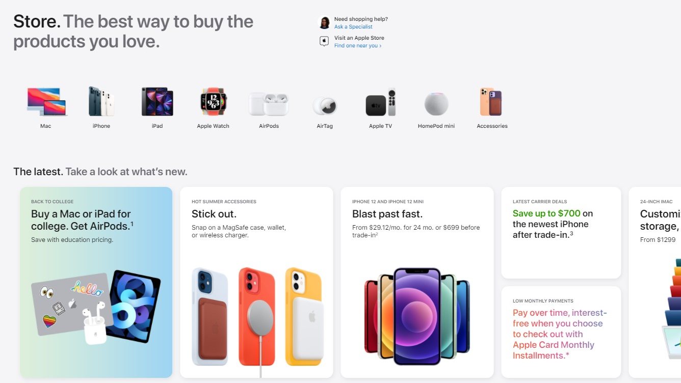 Card-style format means the Apple Store is quite smooth when accessed on a smartphone. Image: Apple