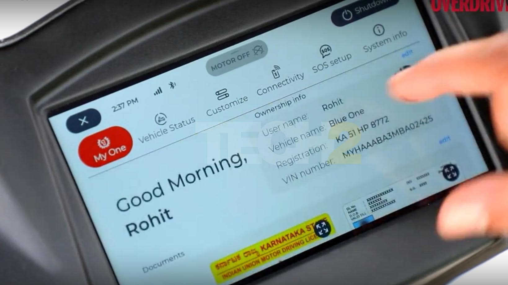 The VIN and registration on the Simple One's display belongs to an Ather 450X. Image: Overdrive