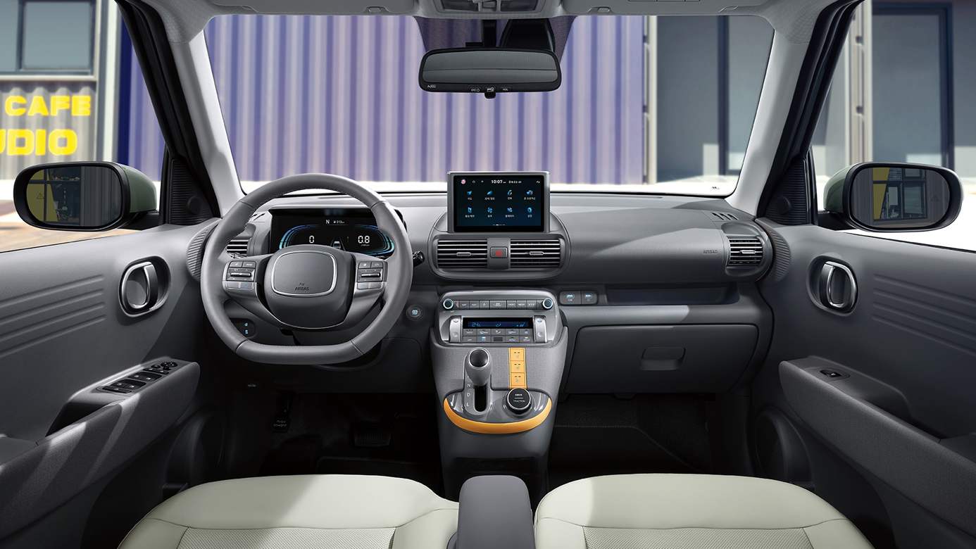 An eight-inch touchscreen takes centre stage on the Casper's rather plain-looking dashboard. Image: Hyundai