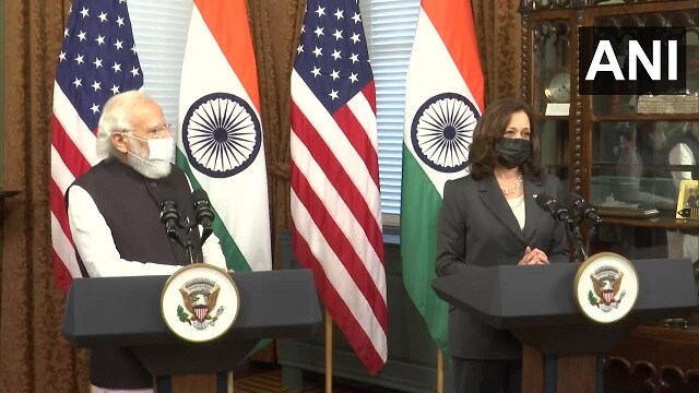 Prime Minister Narendra Modi on Thursday held the first in-person meeting with Vice President Kamala Harris at the White House during which they decided to further cement the Indo-US strategic partnership and discussed global issues of common interest, including threats to democracy, Afghanistan and the Indo-Pacific. ANI Prime Minister Narendra Modi on Thursday held the first in-person meeting with Vice President Kamala Harris at the White House during which they decided to further cement the Indo-US strategic partnership and discussed global issues of common interest, including threats to democracy, Afghanistan and the Indo-Pacific. ANI