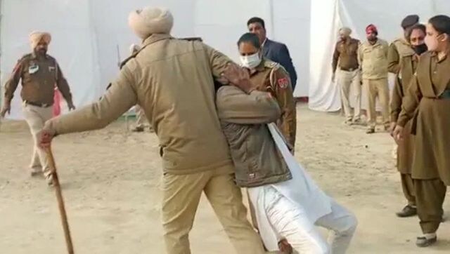 Punjab police drag, gag and choke teachers during protest at Charanjit Singh Channi's rally Punjab police drag, gag and choke teachers during protest at Charanjit Singh Channi's rally