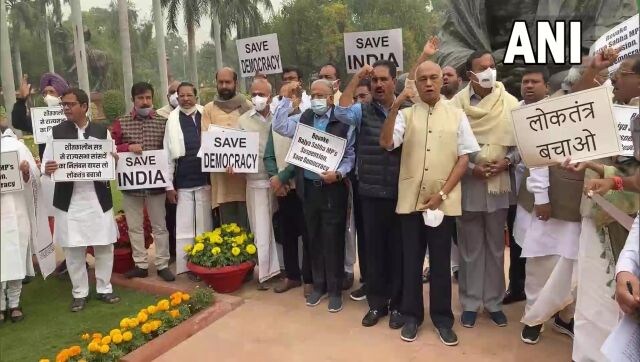 Parliament's Winter Session: RS adjourns as Oppn continues to protest suspension of MPs Parliament's Winter Session: RS adjourns as Oppn continues to protest suspension of MPs