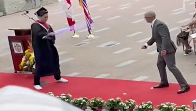 Watch: Student surprises principal with lightsaber during graduation ceremony