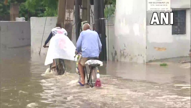 Cyclers try to make their way through inundated roads in Gurugram. In view of the heavy rainfall alert for today, authorities have advised all employees to work from home to avoid traffic congestion. Educational institutions in the area have also been shut. ANI Cyclers try to make their way through inundated roads in Gurugram. In view of the heavy rainfall alert for today, authorities have advised all employees to work from home to avoid traffic congestion. Educational institutions in the area have also been shut. ANI