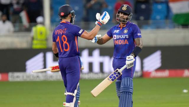 Suryakumar Yadav and Virat Kohli unveiled a brilliant batting performance against Hong Kong in the Asia Cup 2022 fixture. The two batters stitched an unbeaten stand of 98 runs for the third wicket as India posted 192/2 in 20 overs. AP Suryakumar Yadav and Virat Kohli unveiled a brilliant batting performance against Hong Kong in the Asia Cup 2022 fixture. The two batters stitched an unbeaten stand of 98 runs for the third wicket as India posted 192/2 in 20 overs. AP