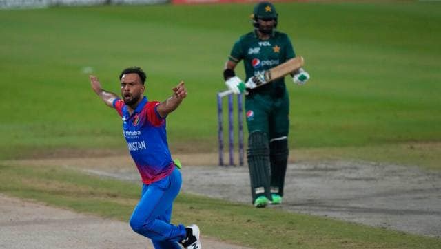 Iftikhar and Shadab departed in quick succesion as Rashid removed the latter while Fareed Ahmed (in photo) picked his first wicket of the night. AP