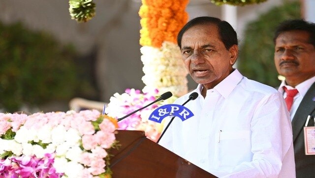 Telangana CM K Chandrashekhar Rao unfurls the national flag to mark 75 years of integration with India