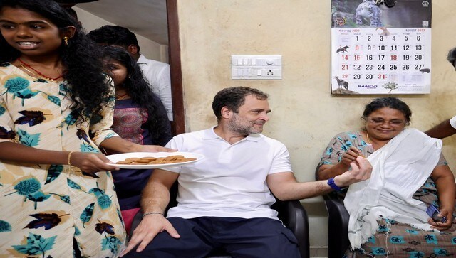 The Congress MP from Wayanad, stopped by the residence of a Congress party worker for a tea break during the Bharat Jodo Yatra. The yatra will cover many districts of Kerala over a period of 19 days. Image courtesy: @RahulGandhi/Twitter The Congress MP from Wayanad, stopped by the residence of a Congress party worker for a tea break during the Bharat Jodo Yatra. The yatra will cover many districts of Kerala over a period of 19 days. Image courtesy: @RahulGandhi/Twitter