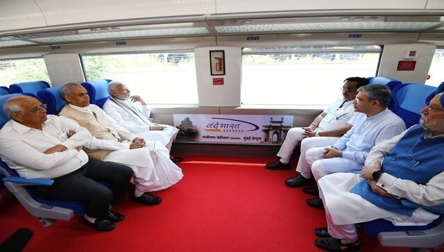 Prime Minister Narendra Modi shares a train ride with ministers Hardeep Singh Puri and Ashwini Vaishnaw. The train will provide passengers aircraft-like travelling experience and will be equipped with advanced safety features including Kavach technology which is an indigenously developed Train Collision Avoidance System. The train tickets will cost Rs 2,505 for executive chair cars and Rs 1,385 for chair cars. News18 Prime Minister Narendra Modi shares a train ride with ministers Hardeep Singh Puri and Ashwini Vaishnaw. The train will provide passengers aircraft-like travelling experience and will be equipped with advanced safety features including Kavach technology which is an indigenously developed Train Collision Avoidance System. The train tickets will cost Rs 2,505 for executive chair cars and Rs 1,385 for chair cars. News18