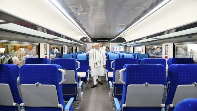 Prime Minister Narendra Modi inspects the interiors of the Vande Bharat Express. The train service has been a dream project of Narendra Modi. Last year in August, the prime minister talked about connecting 75 cities with the Vande Bharat train. Railway Minister Ashwini Vaishnaw said that the new Vande Bharat rail is an upgraded version of its previous two predecessors. News18 Prime Minister Narendra Modi inspects the interiors of the Vande Bharat Express. The train service has been a dream project of Narendra Modi. Last year in August, the prime minister talked about connecting 75 cities with the Vande Bharat train. Railway Minister Ashwini Vaishnaw said that the new Vande Bharat rail is an upgraded version of its previous two predecessors. News18