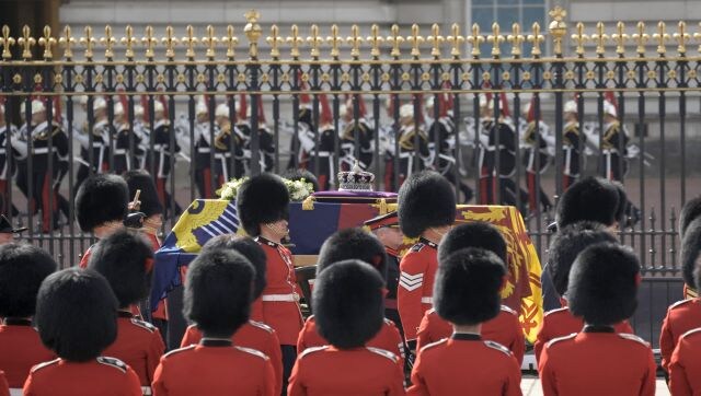 Queen Elizabeth II was carried down The Mall on a gun carriage – a tradition dating back to the death of her great-grandmother Queen Victoria in 1901 – as her children, grandchildren and other senior royals marched behind in time to a funeral march. Big Ben tolled and guns were fired at one-minute intervals from Hyde Park as a military band played funeral marches from Beethoven, Mendelssohn and Chopin to accompany the procession to Westminster. AP Queen Elizabeth II was carried down The Mall on a gun carriage – a tradition dating back to the death of her great-grandmother Queen Victoria in 1901 – as her children, grandchildren and other senior royals marched behind in time to a funeral march. Big Ben tolled and guns were fired at one-minute intervals from Hyde Park as a military band played funeral marches from Beethoven, Mendelssohn and Chopin to accompany the procession to Westminster. AP