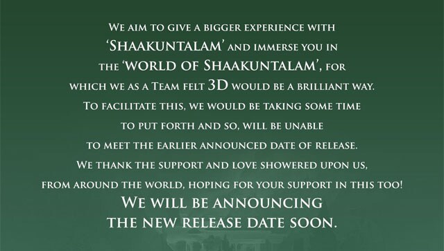 Samantha Ruth Prabhu and Dev Mohan-starrer Shaakuntalam to now release in 3D; official announcement soon