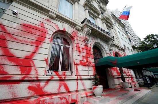 Russian consulate in New York vandalized with red paint as Putin annexes parts of Ukraine