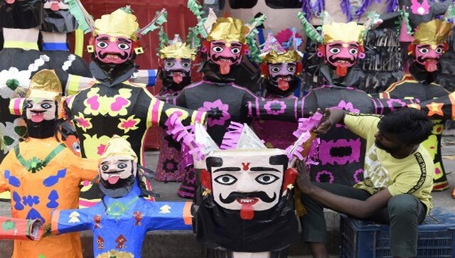 A vendor arranges an effigy of Raavan on the eve of Dussehra in Amritsar. The festival marks the victory of good over evil. According to Hindu mythology, it is the day when goddess Durga defeated Mahishasur. It is also celebrated to mark the victory of lord Ram over Raavan. AFP A vendor arranges an effigy of Raavan on the eve of Dussehra in Amritsar. The festival marks the victory of good over evil. According to Hindu mythology, it is the day when goddess Durga defeated Mahishasur. It is also celebrated to mark the victory of lord Ram over Raavan. AFP