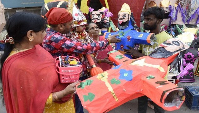 A vendor sells an effigy of Raavan in a street stall on the eve of Dussehra in Amritsar. On this day, effigies of Raavan are burnt in several parts of the country to celebrate the victory of good over evil. AFP A vendor sells an effigy of Raavan in a street stall on the eve of Dussehra in Amritsar. On this day, effigies of Raavan are burnt in several parts of the country to celebrate the victory of good over evil. AFP