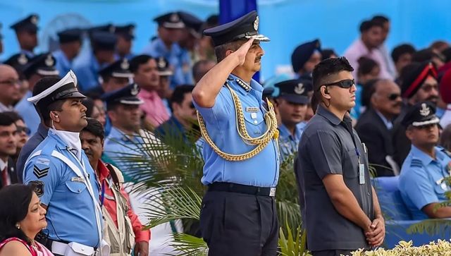 The fly-past at the Sukhna Lake complex on the occasion of the 90th anniversary of the IAF was attended by Chief of Air Staff Air Chief Marshal VR Chaudhari, Air Officer Commanding-in-Chief, Western Air Command, Air Marshal Sreekumar Prabhakaran and other senior officials. President Droupadi Murmu and Defence Minister Rajnath Singh were also present at the event. PTI Photo The fly-past at the Sukhna Lake complex on the occasion of the 90th anniversary of the IAF was attended by Chief of Air Staff Air Chief Marshal VR Chaudhari, Air Officer Commanding-in-Chief, Western Air Command, Air Marshal Sreekumar Prabhakaran and other senior officials. President Droupadi Murmu and Defence Minister Rajnath Singh were also present at the event. PTI Photo