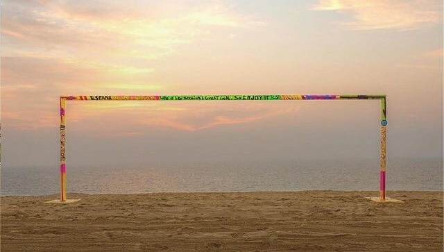This goalpost, called ‘From Spain to Qatar’, has been created by Jordi Gil Fernandez at Sealine Beach. All the goalposts have been collectively called ‘Posts of Qatar’ to celebrate this year’s FIFA World Cup. Image courtesy: @visitqatar/Instagram This goalpost, called ‘From Spain to Qatar’, has been created by Jordi Gil Fernandez at Sealine Beach. All the goalposts have been collectively called ‘Posts of Qatar’ to celebrate this year’s FIFA World Cup. Image courtesy: @visitqatar/Instagram