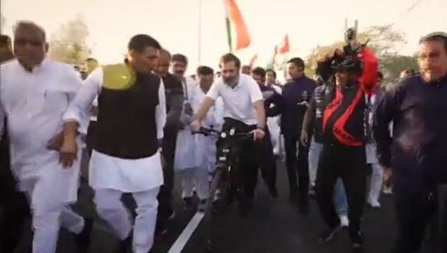 Watch: Day after bike ride, Rahul Gandhi seen riding bicycle as Bharat Jodo Yatra heads for Ujjain in MP